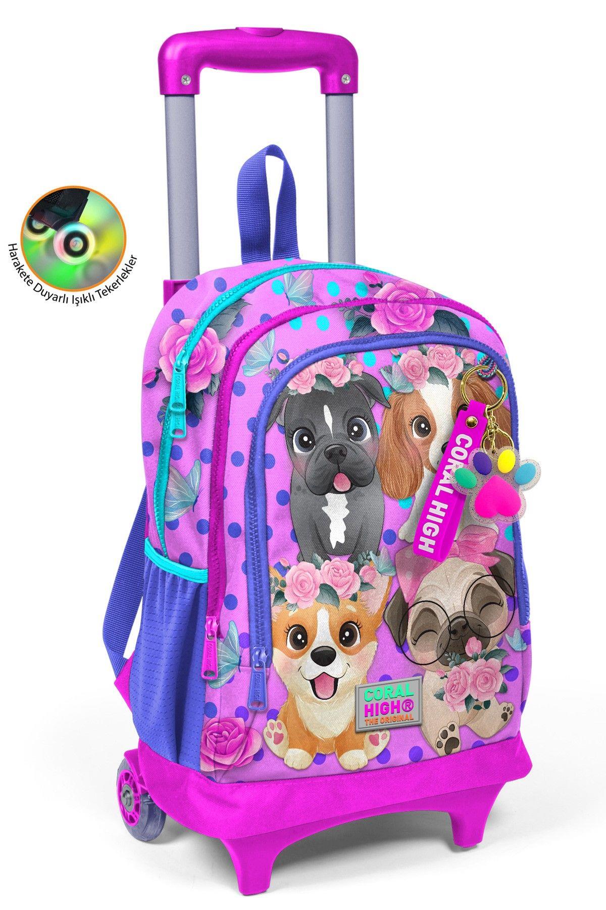 Coral High Işıklı Tekerlekli Pembe Köpek Çekçek Okul Çantası - Kız Çocuk