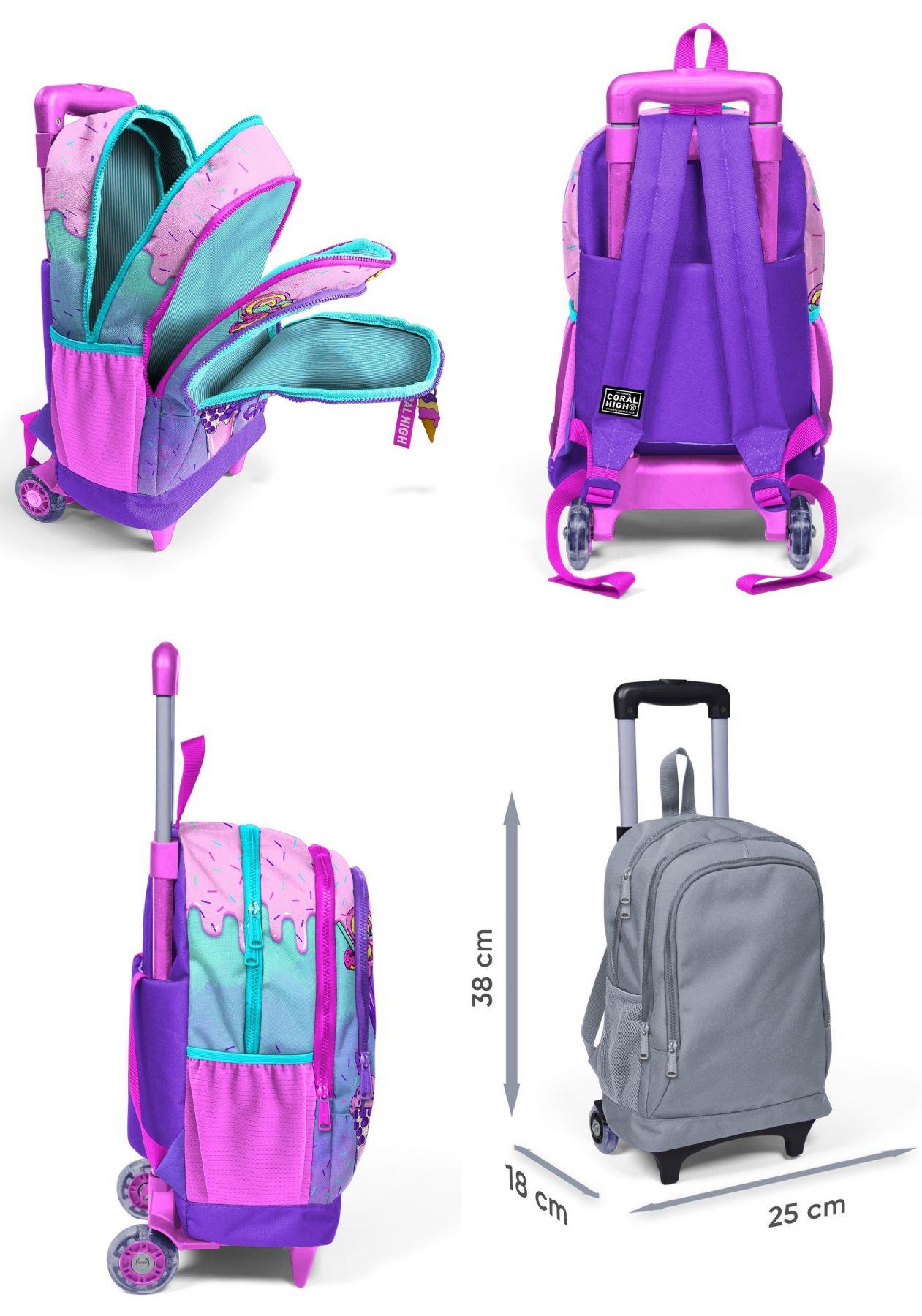 Coral High Işıklı Tekerlekli Pembe Mor Dondurma Çekçek Okul Çantası - Kız Çocuk