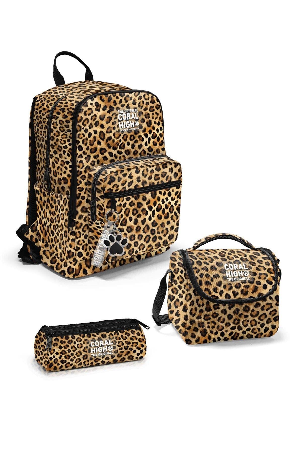 Coral High Kahverengi Leopar Desenli 3lü Okul Çanta Seti SET0123681 - Kız