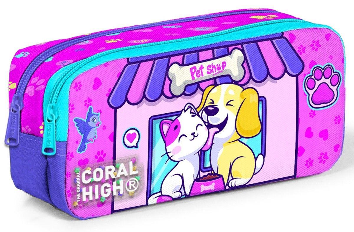 Coral High Kedi Köpek Desenli Kız Çocuk Isı Yalıtımlı Beslenme Çantası ve Kalemlik Seti