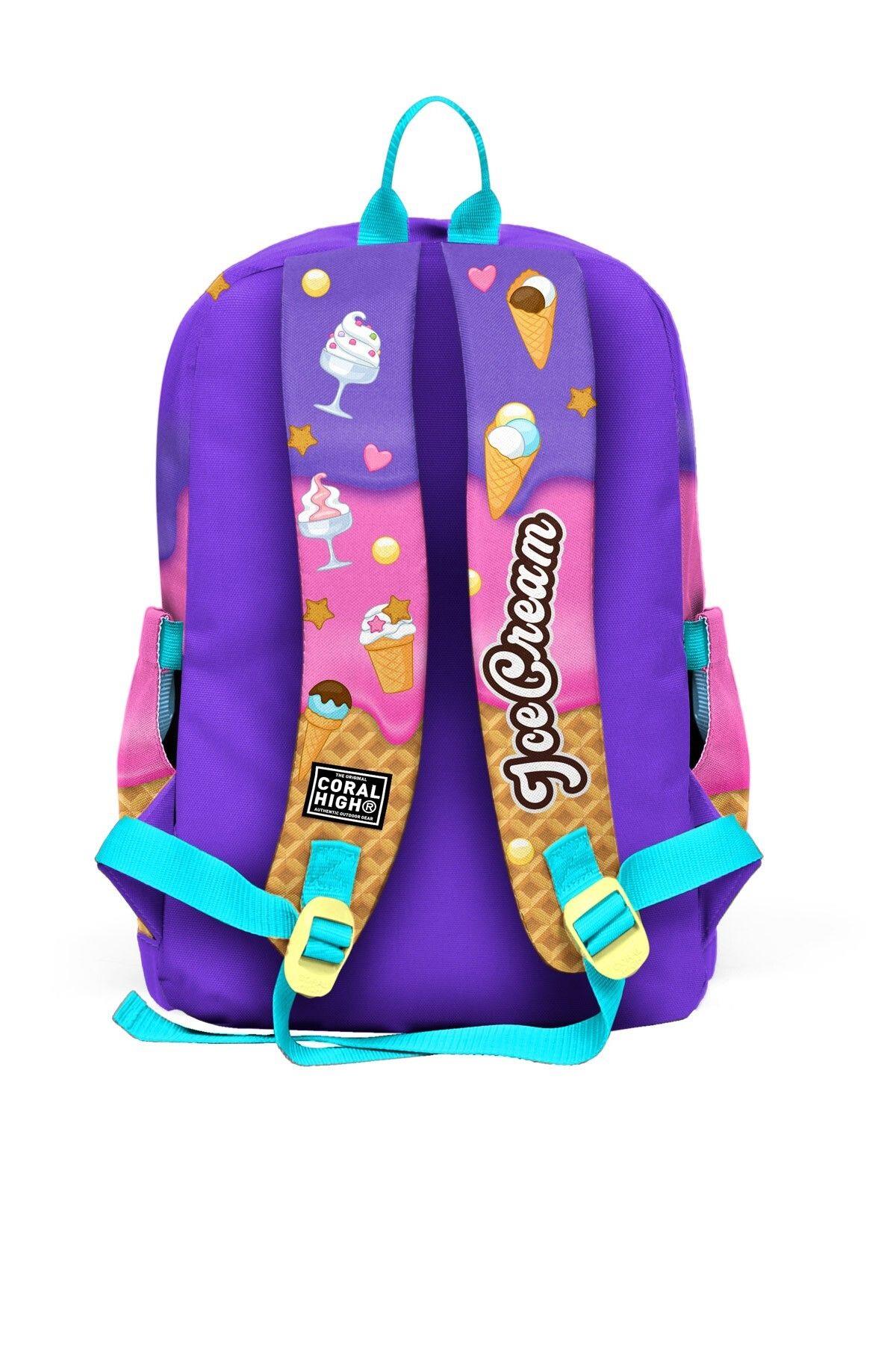 Coral High Kids Lila Turkuaz Dondurma ve Anime Desenli 3lü Okul Çanta Seti SET0123773 - Kız
