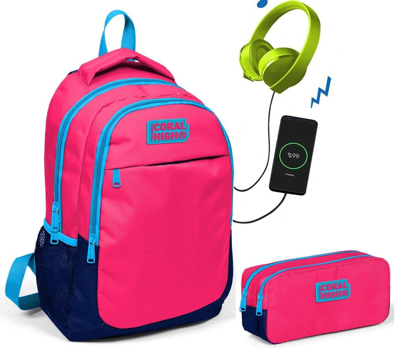 Coral High Kids Narçiçeği İlkokul Çantası ve Kalemlik Seti - USB Soketli