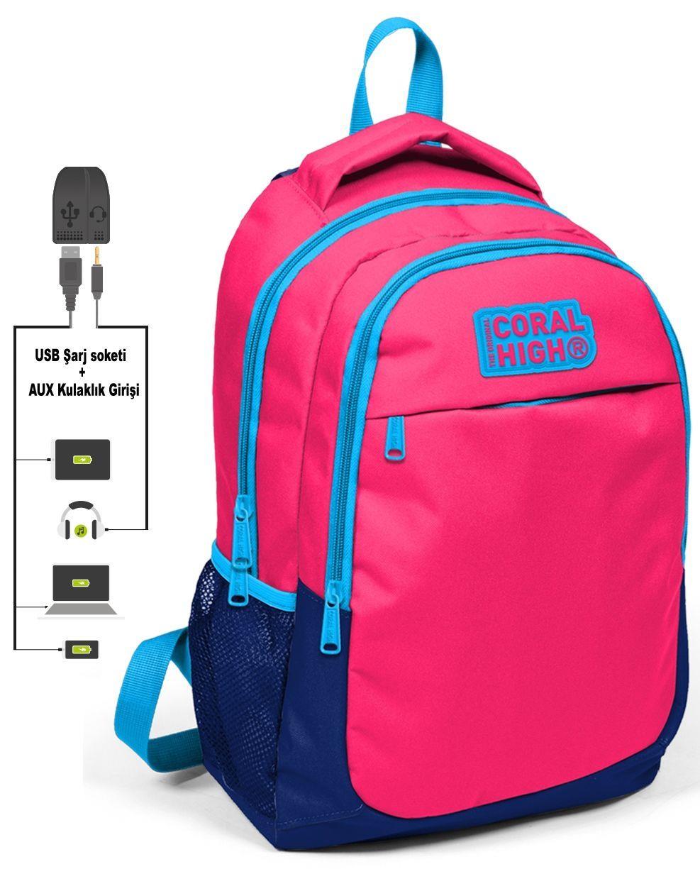 Coral High Kids Narçiçeği İlkokul Çantası ve Kalemlik Seti - USB Soketli