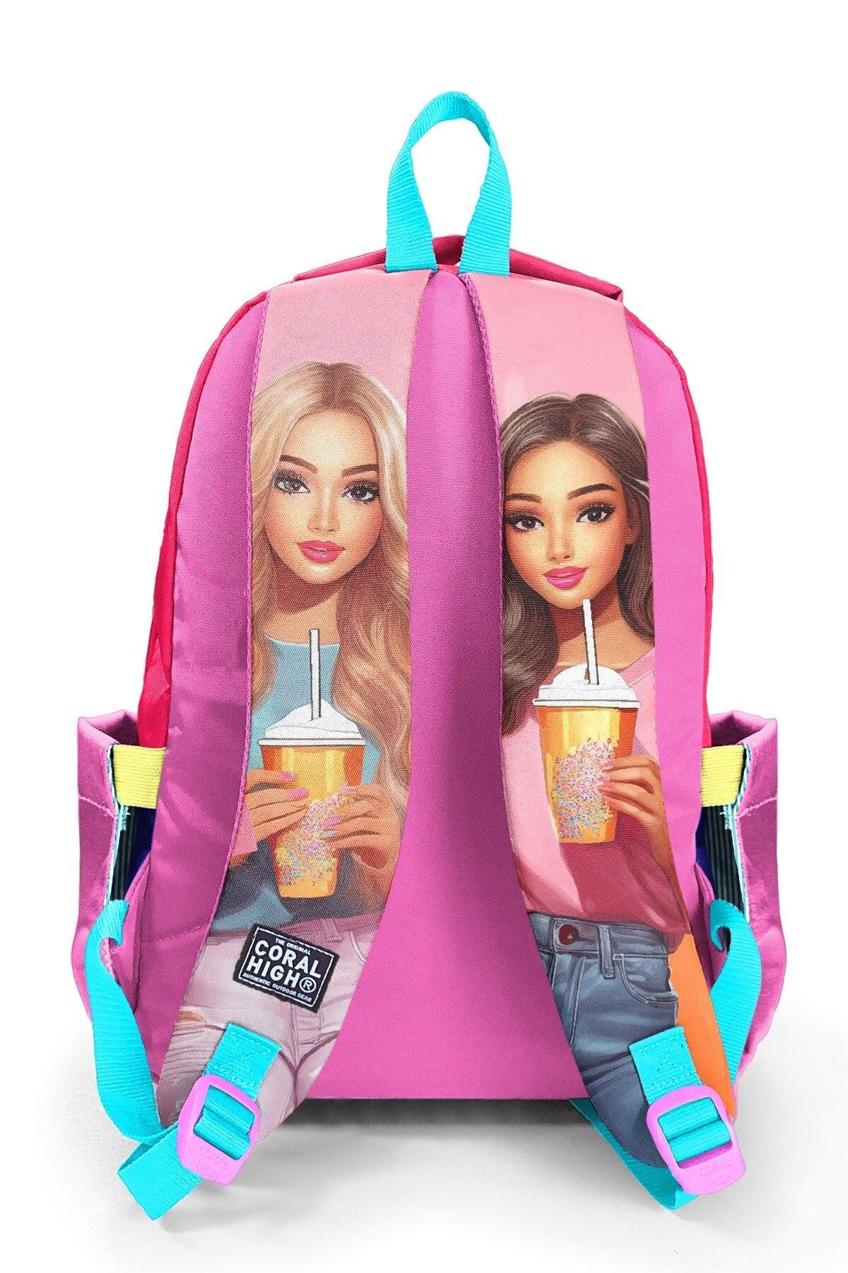 Coral High Kids Pembe Neon Mercan Fashion Girl Desenli 3lü Okul Çanta Seti SET0123669 - Kız