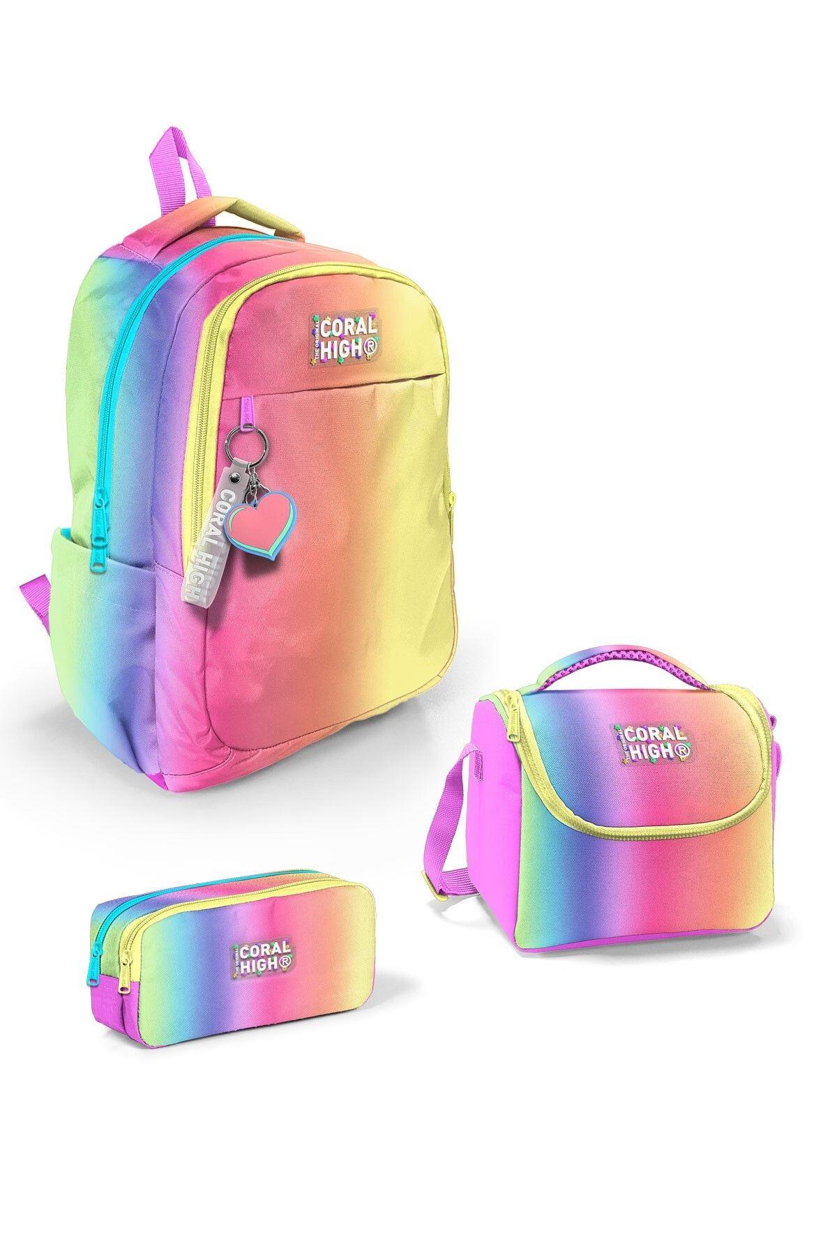 Coral High Kids Renk Geçişli Desenli 3lü Okul Çanta Seti SET0123668 - Kız