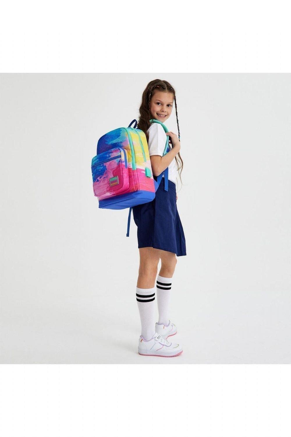 Coral High Kids Renkli Airbrush Desenli USBli 2li Kız Çocuk Okul Çanta Seti