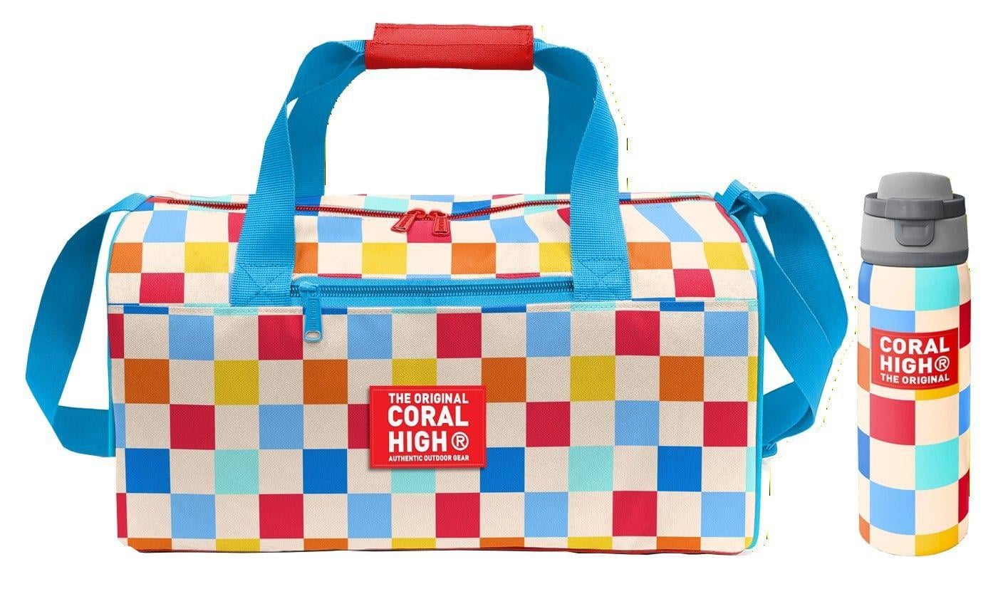Coral High Kırmızı Çok Renkli Dama Desenli Kız Çocuk Spor Çantası ve 800 ml Çelik Matara Seti 27546