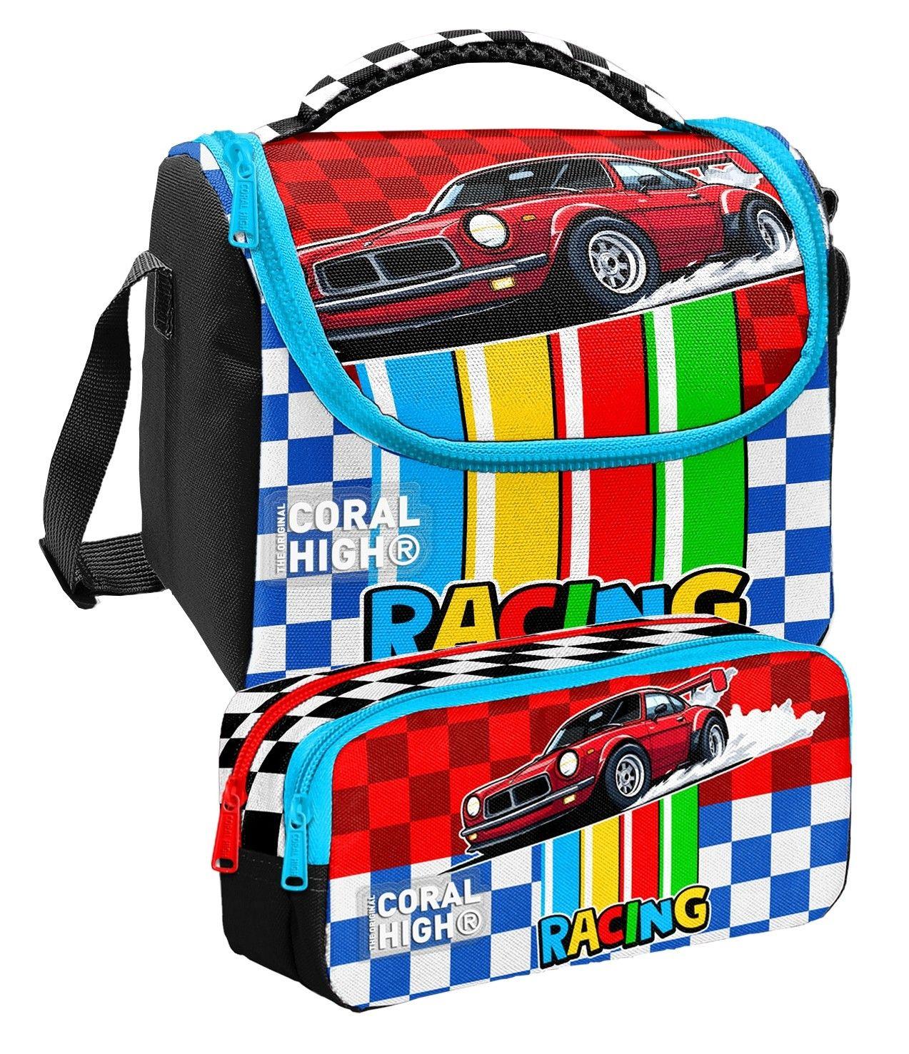 Coral High Kırmızı Racing Araba Baskılı Erkek Çocuk Beslenme ve Kalem Çantası Seti (37157+31057)