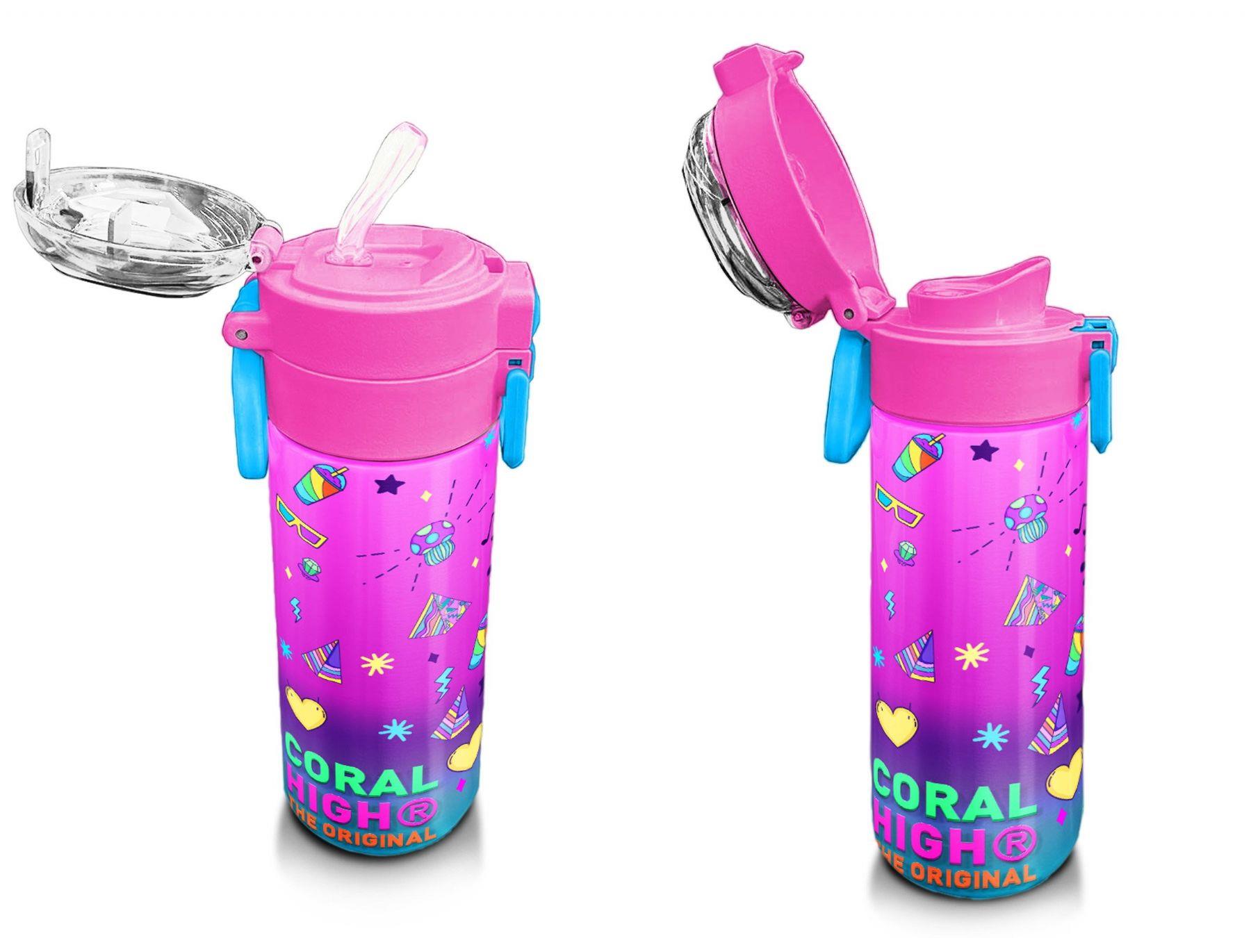 Coral High Kız Çocuk 500 ml Okul ve Günlük Paslanmaz Çelik Termos - Pembe Turkuaz Kulaklık Paten Desenli  - Sızdırmaz 31955