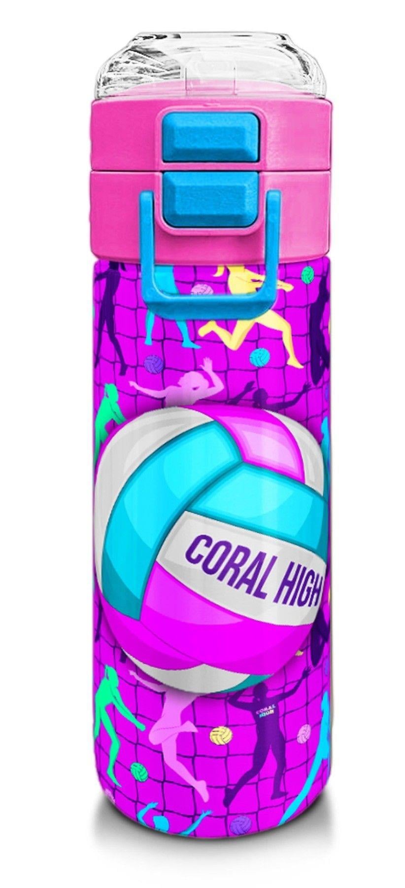 Coral High Kız Çocuk 500 ml Okul ve Günlük Paslanmaz Çelik Termos - Pembe Mor Voleybol Desenli - Sızdırmaz 31962