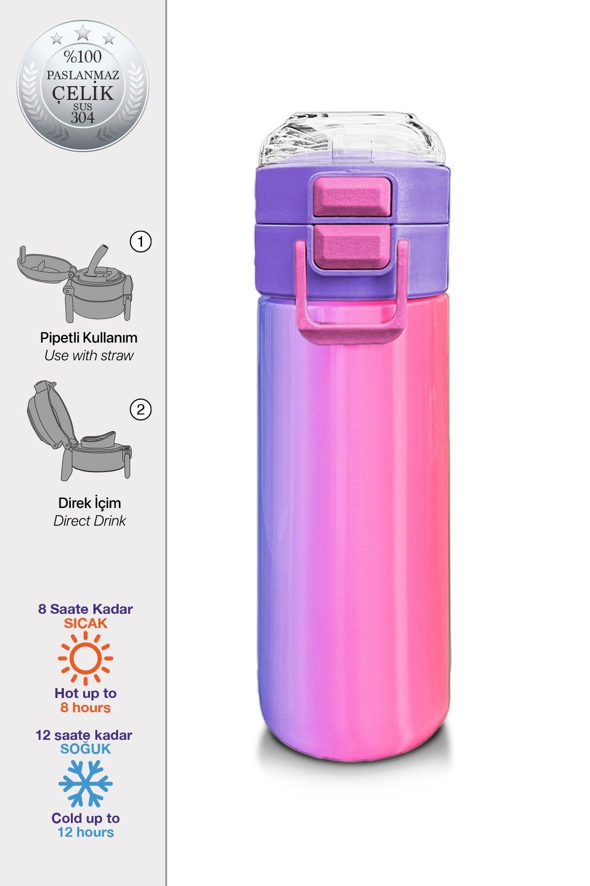 Coral High Kız Çocuk 500 ml Okul ve Günlük Paslanmaz Çelik Termos - Renk Geçişli - Sızdırmaz 31868