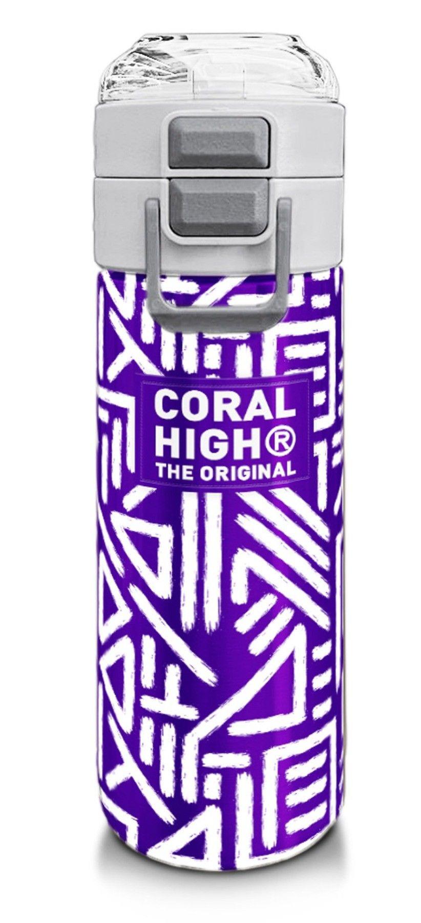 Coral High Kız Çocuk İçin 500 mllik Paslanmaz Çelik Termos/Suluk - Mor Beyaz Geometrik Desenli 31883