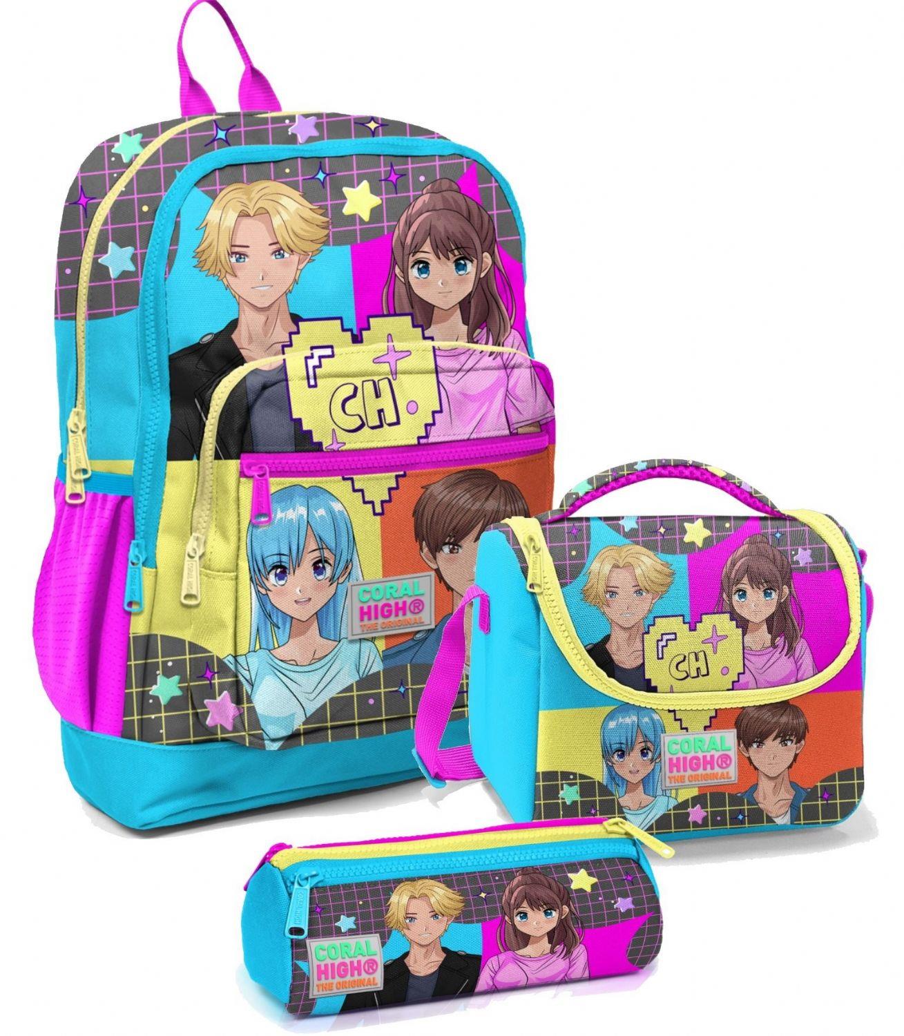 Coral High Kız Çocuk İlkokul Çantası Seti - Mavi Pembe Anime