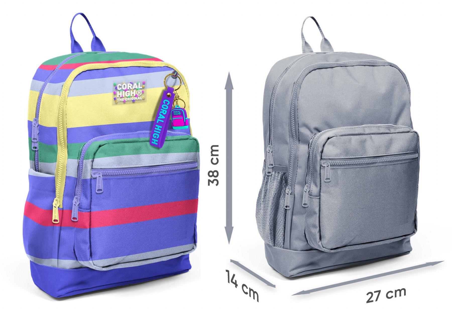 Coral High Kız Çocuk Renkli Çizgi Desenli İlkokul Sırt Çantası (Dört Bölme) 33202
