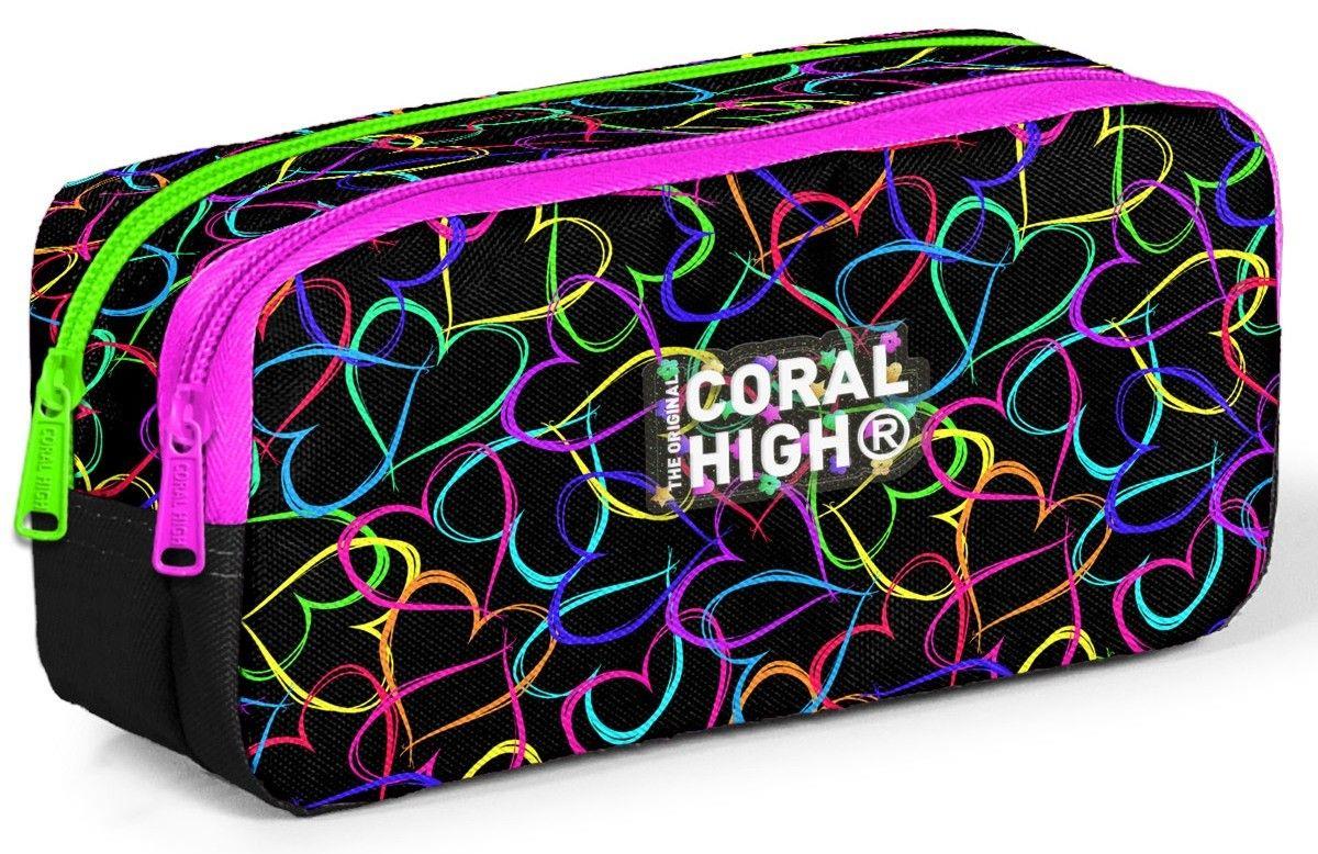 Coral High Kız Çocuk Siyah/Pembe Kalp Desenli Okul Kalem Çantası 22145