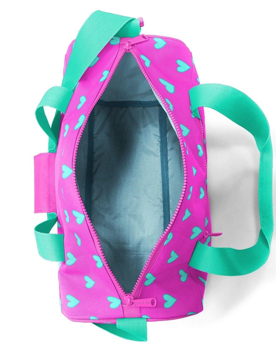 Coral High Kız Çocuk Spor ve Seyahat Çantası - Pembe Yeşil Kalp Desenli - 27513