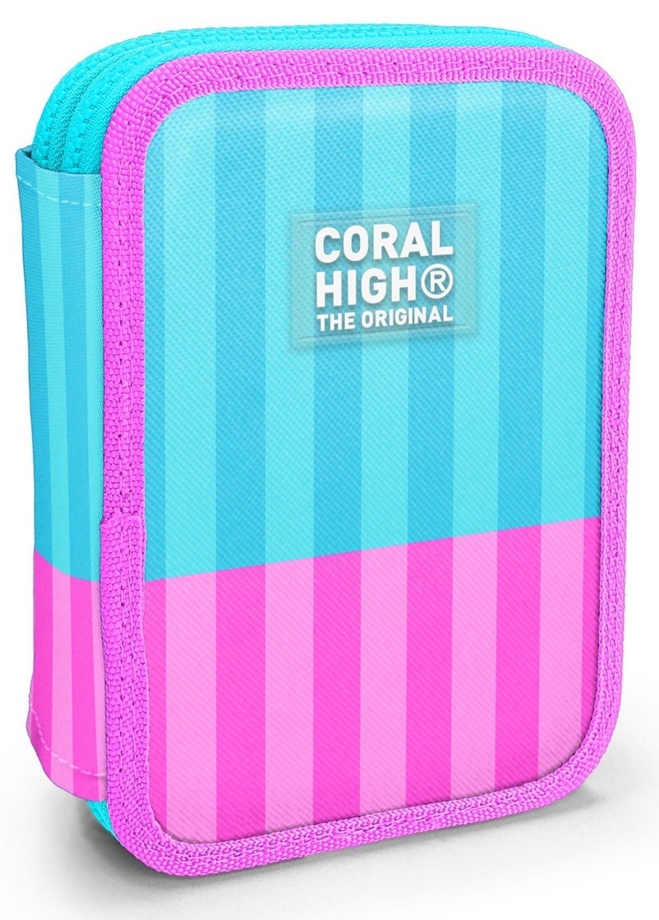 Coral High Kız Çocuk Turkuaz Pembe Çizgi Desenli Katlı Organizer Kalemlik (Kalem Kutusu) 31120