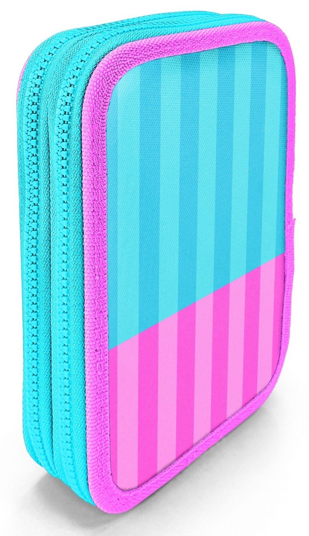 Coral High Kız Çocuk Turkuaz Pembe Çizgi Desenli Katlı Organizer Kalemlik (Kalem Kutusu) 31120