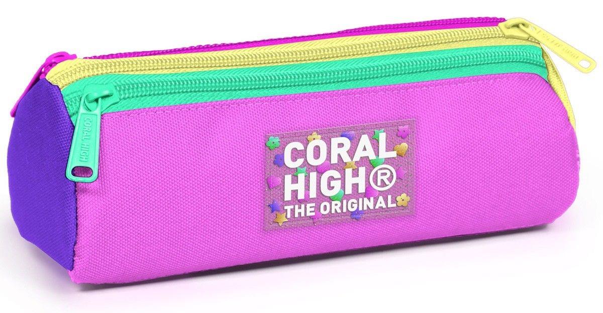 Coral High Kız Çocuk Üç Bölmeli Pembe Yeşil İlkokul ve Ortaokul Okul Kalem Çantası 11176