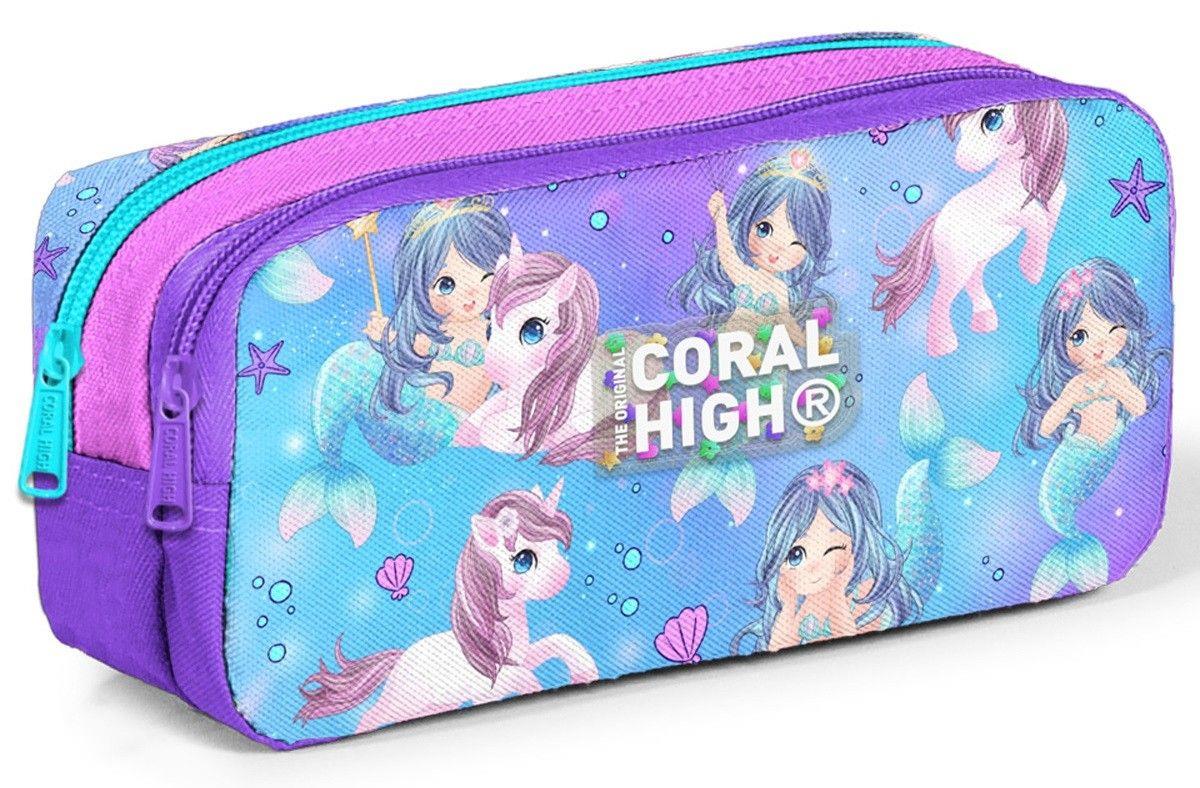 Coral High Kız Çocuk Üç Gözlü İlkokul Çanta Seti - Mor Pembe Unicorn Desenli