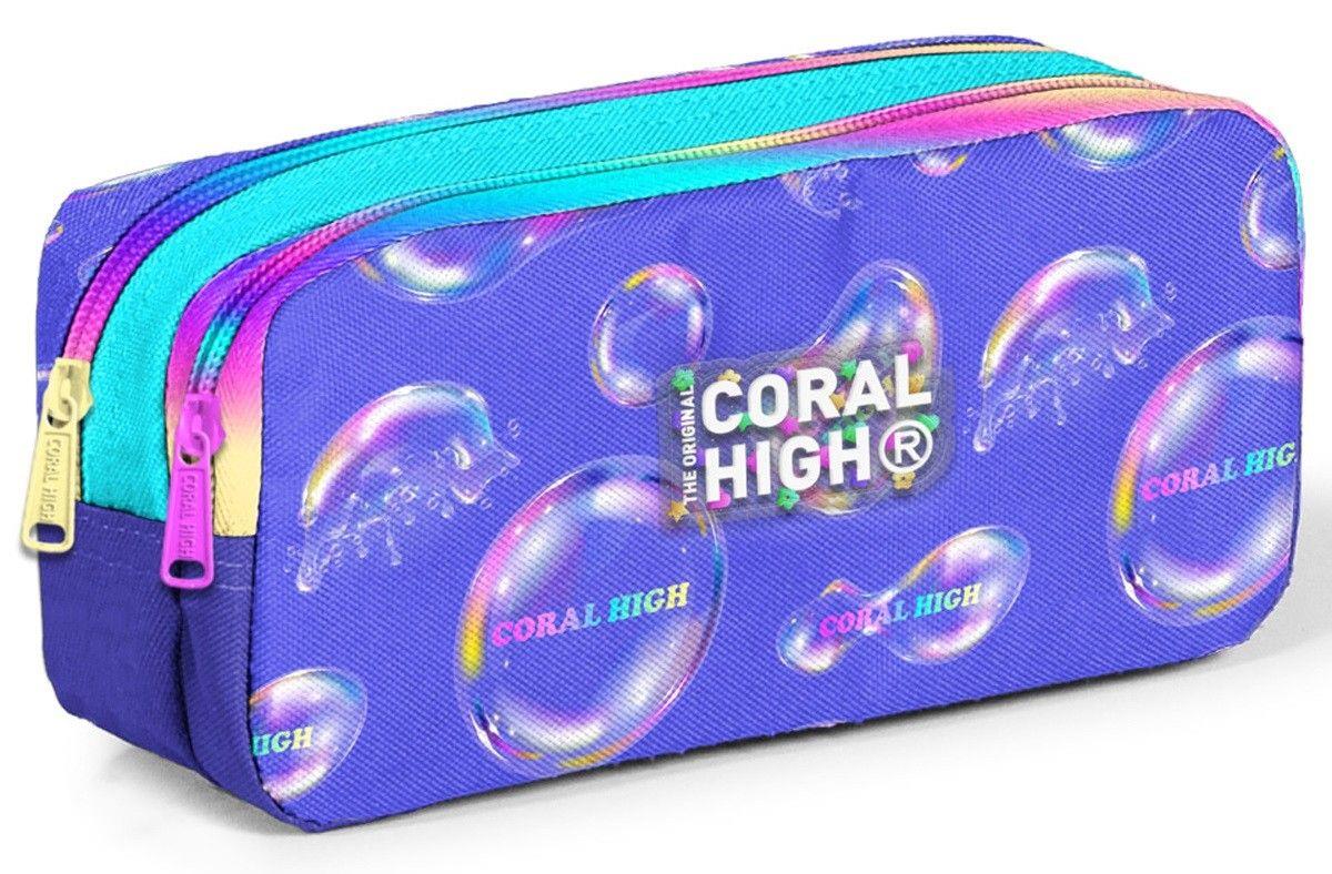 Coral High Kız Çocuk Üç Gözlü İlkokul Çanta Seti - Lavanta Pembe Baloncuk Desenli