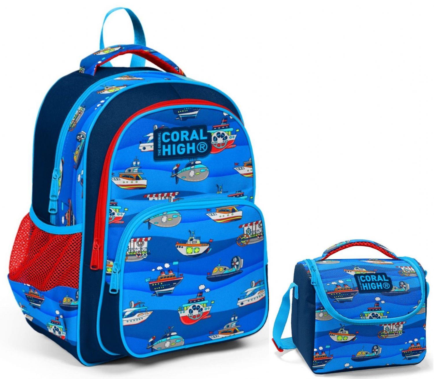 Coral High Lacivert Mavi Gemiler Erkek Çocuk İlkokul Çantası ve Beslenme Çantası Seti