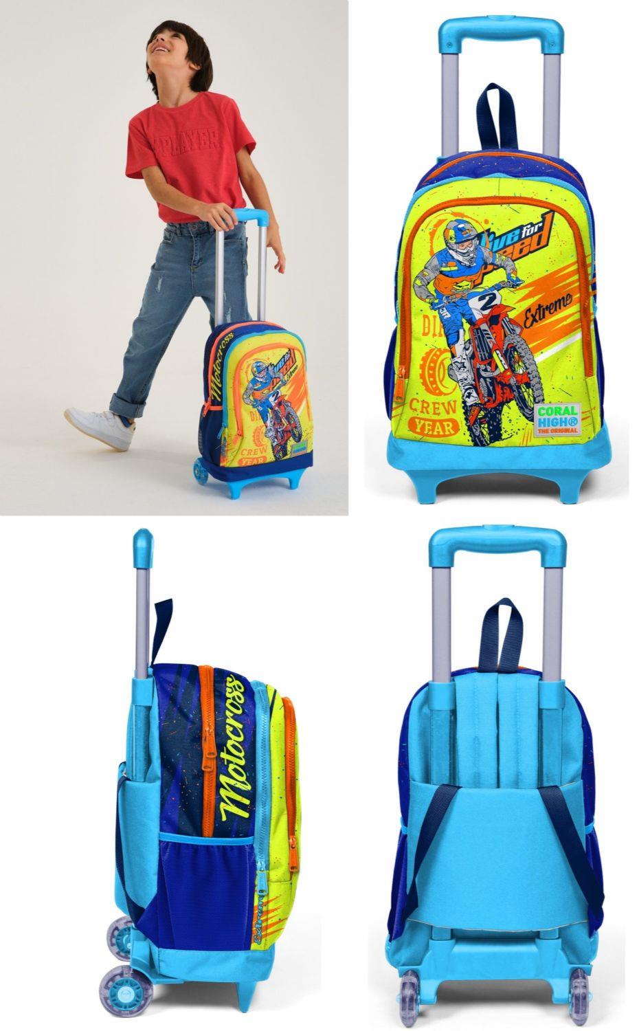 Coral High Lacivert Motorsiklet Tekerlekli Okul Çantası ve Kalemlik Seti - Erkek Çocuk