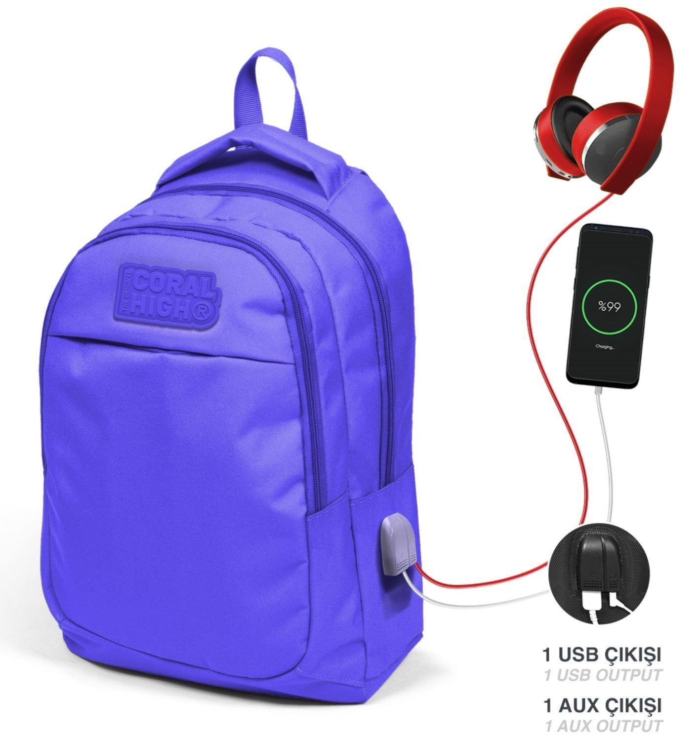 Coral High Lavanta Kız Çocuk USB Çıkışlı İlkokul ve Ortaokul Sırt Çantası