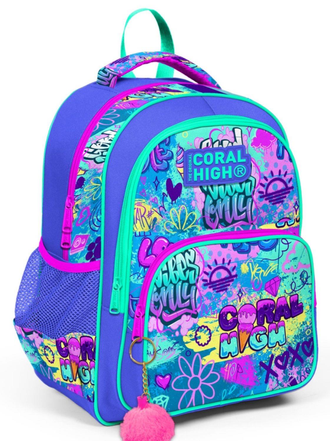 Coral High Lavanta Yeşil Pembe Grafiti İlkokul Okul Sırt Çantası - Kız Çocuk