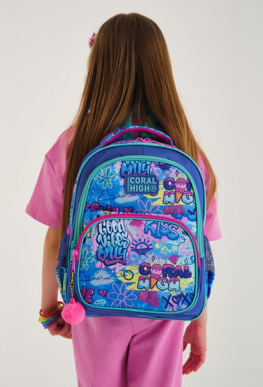 Coral High Lavanta Yeşil Pembe Grafiti İlkokul Okul Sırt Çantası - Kız Çocuk