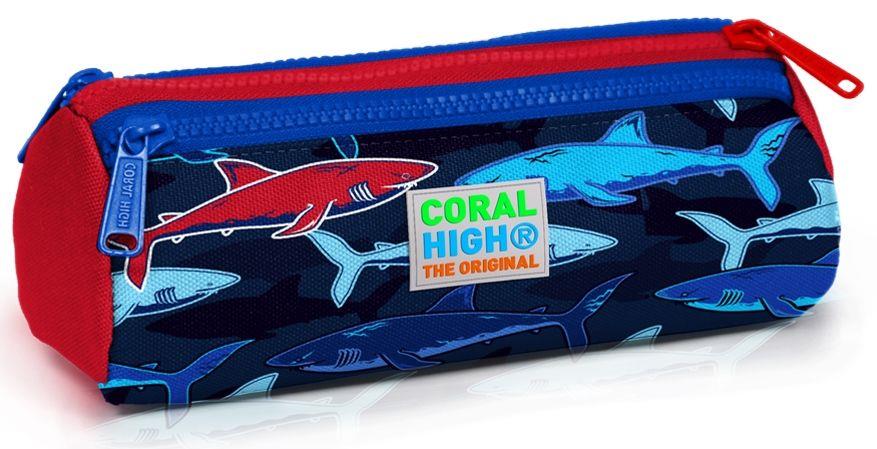 Coral High Mavi Köpekbalığı Baskılı Okul Çantası ve Beslenme Çantası Seti - Erkek- USB Soketli