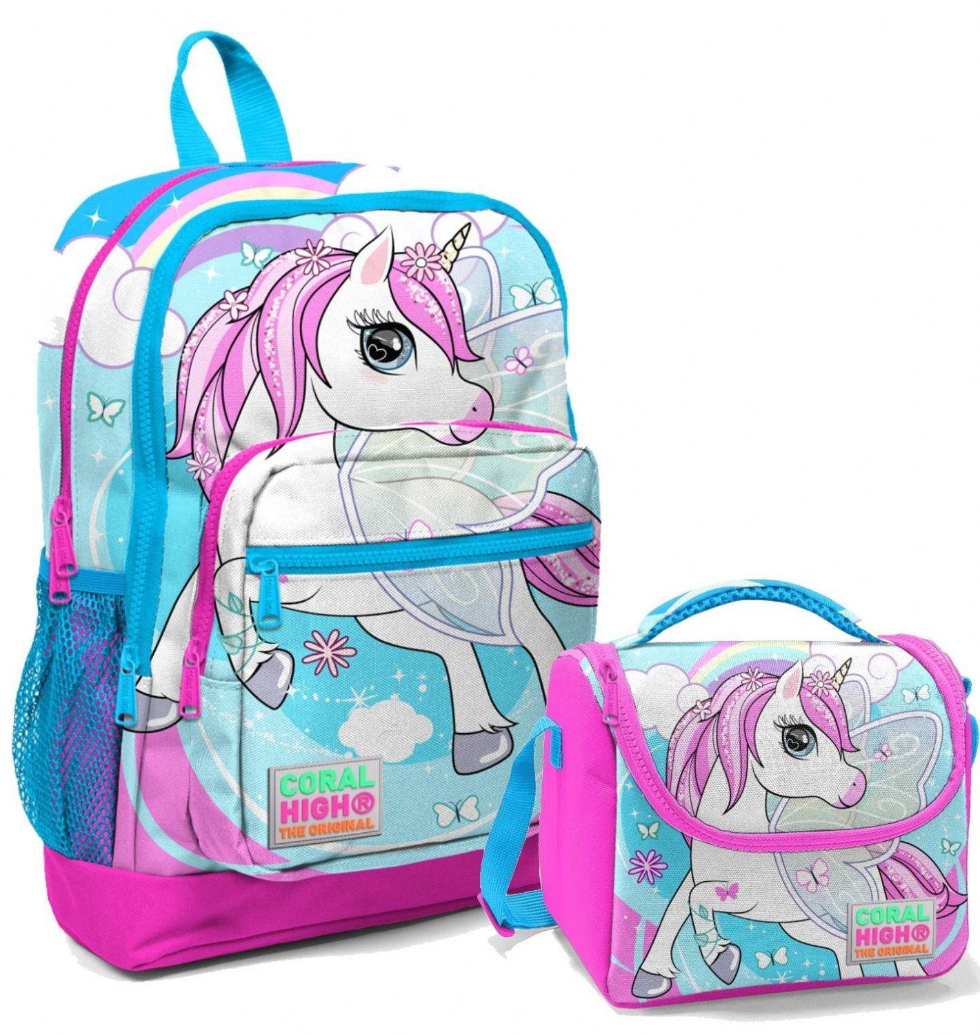 Coral High Mavi Unicorn İlköğretim Okul Sırt Çantası ve Beslenme Çanta Seti - Kız Çocuk