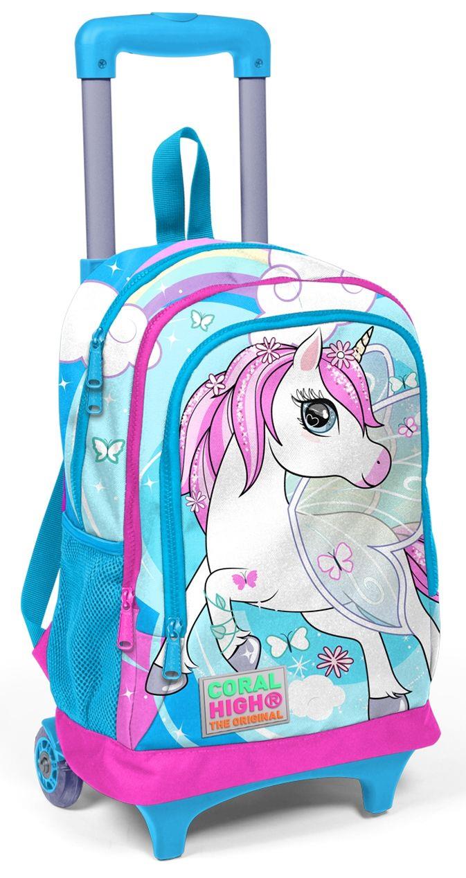 Coral High Mavi Unicorn Kız Çocuk Çekçek Çanta Seti - Işıklı Tekerlekler