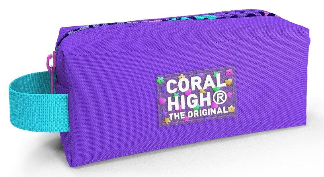 Coral High Mor Leopar Tek Bölmeli Kalemlik - Kız Çocuk Kalem Çantası