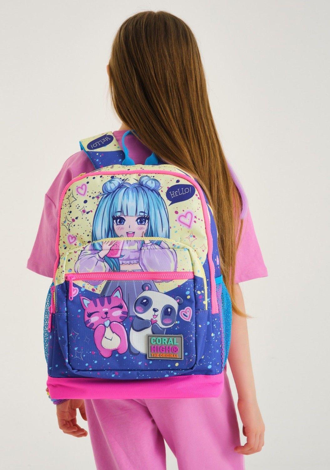 Coral High Mor Pembe Anime Üçlü İlkokul Okul Çanta Seti - Kız Çocuk