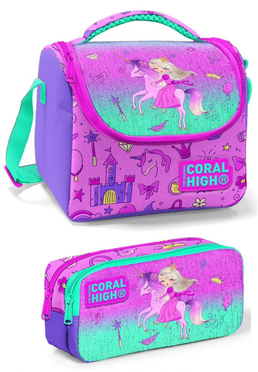 Coral High Mor Pembe Peri Kız Çocuk Beslenme Çantası Seti