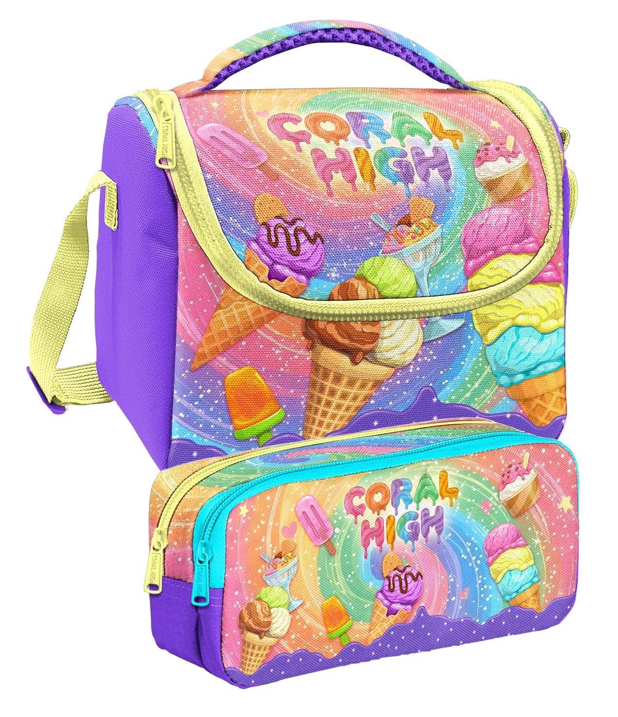 Coral High Mor Sarı Dondurma Baskılı Kız Çocuk Beslenme ve Kalem Çantası Seti (37154+31054)
