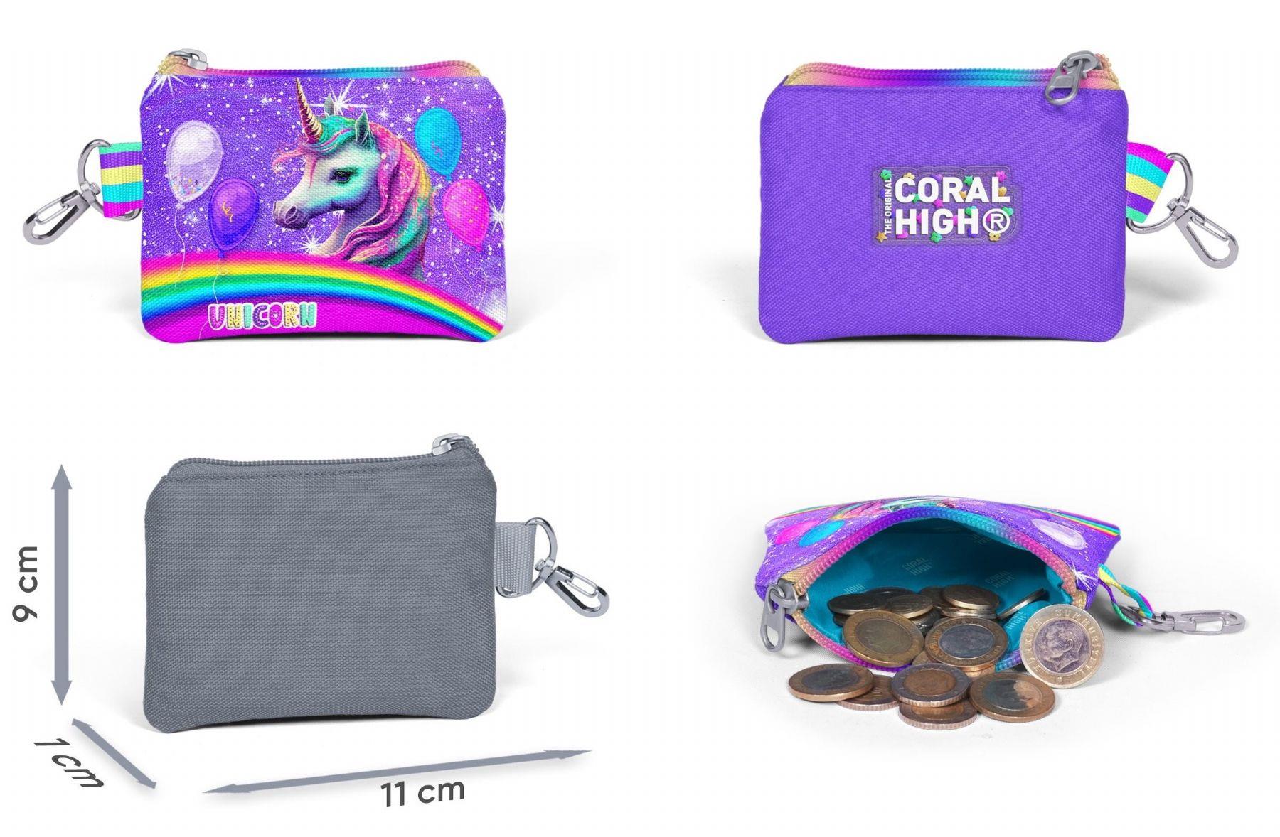 Coral High Mor Simli Unicorn Bozuk Para Çantası - Kız Çocuk
