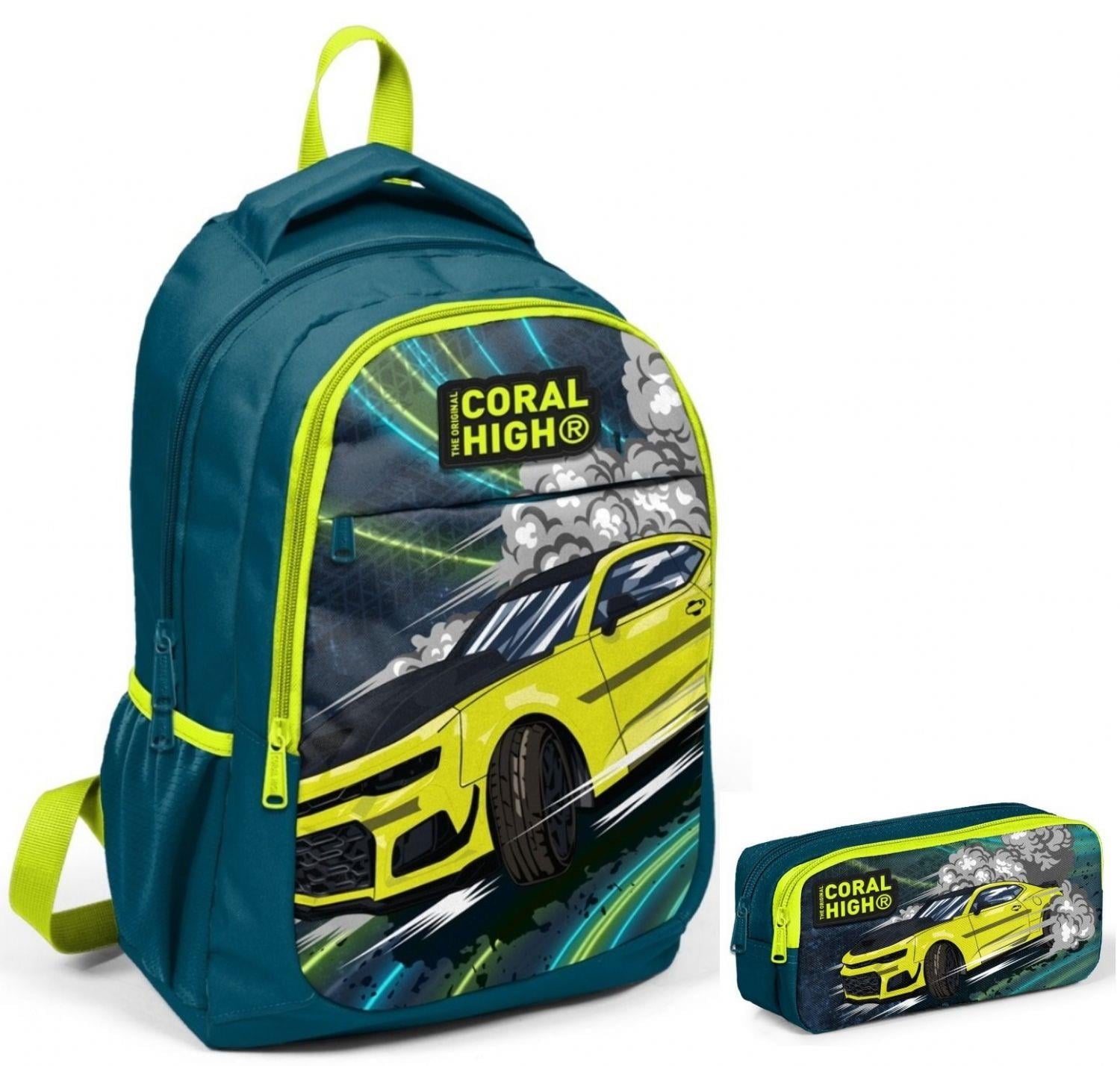 Coral High Nefti Sarı Araba İlkokul Sırt Çantası ve Kalemlik Seti - Erkek Çocuk
