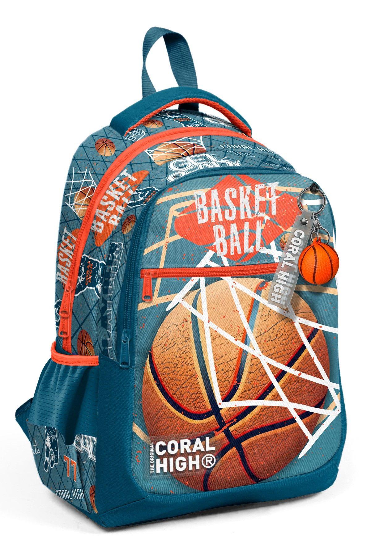 Coral High Nefti Turuncu Basketbol Desenli Erkek Çocuk İlkokul Çantası ve Günlük Sırt Çantası