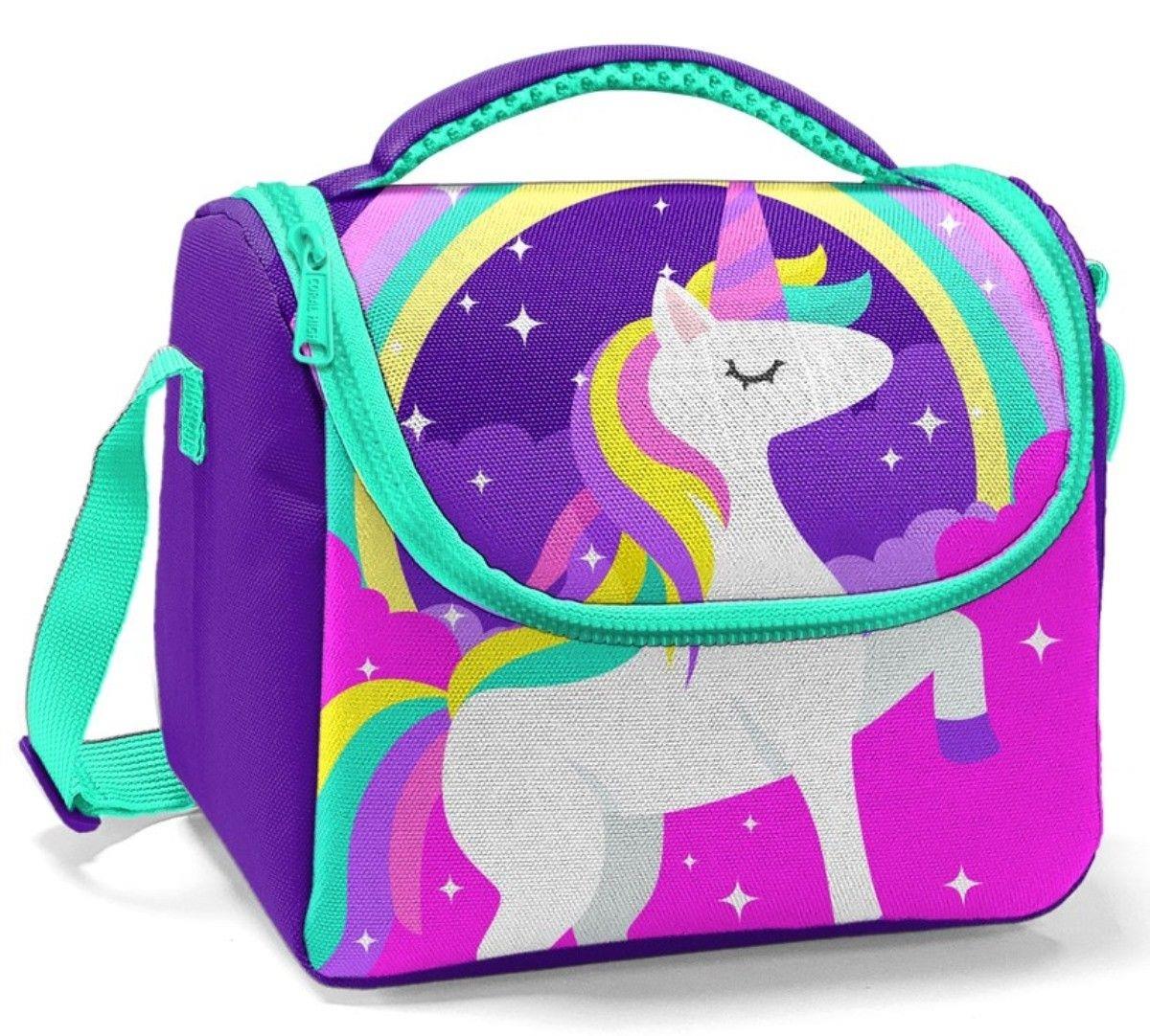 Coral High Okul Sırt Çantası ve Beslenme Çantası Seti - Mor Unicorn - USB Soketli - Kız Çocuk