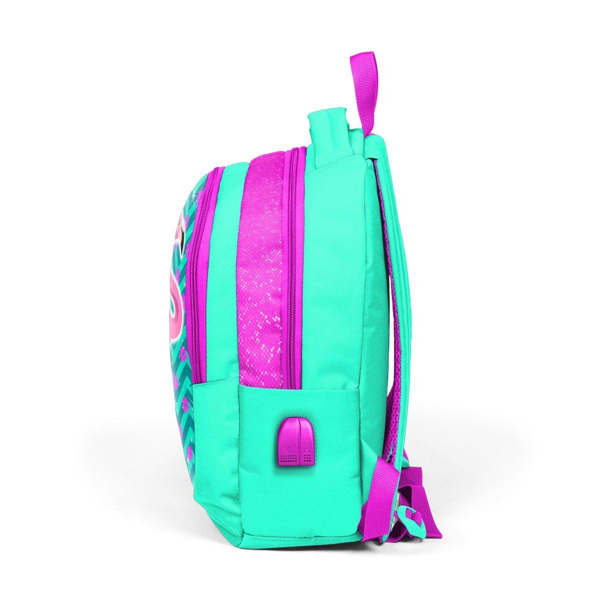 Coral High Okul Sırt Çantası ve Beslenme Çantası Seti - Pembe Flamingo - USB Soketli - Kız Çocuk