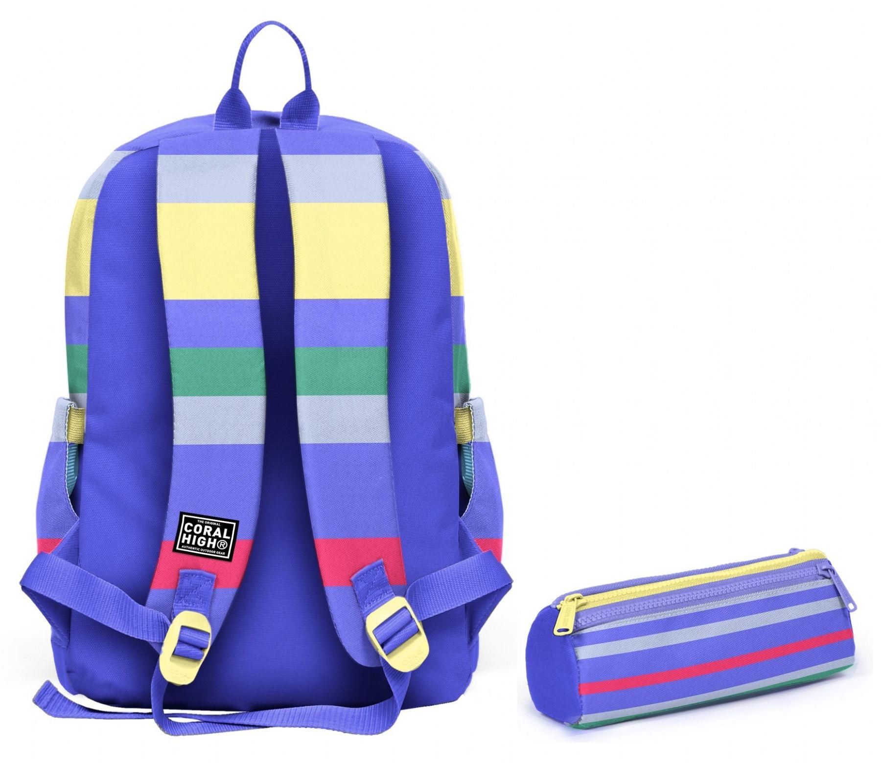 Coral High Okul Sırt Çantası ve Kalemlik Seti - Renkli Çizgi Desenli Kız Çocuk SETYGN33202C