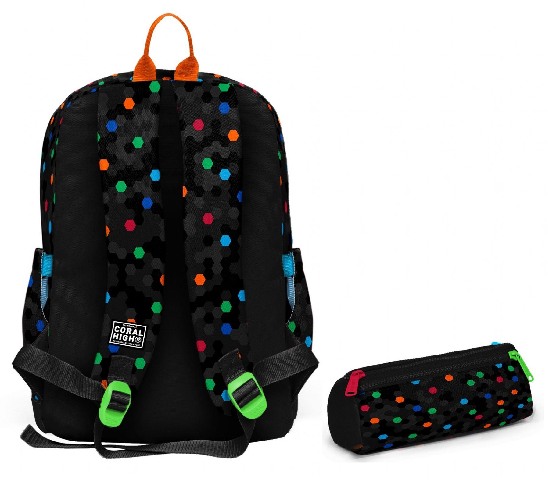 Coral High Okul Sırt Çantası ve Kalemlik Seti - Siyah Petek Desenli Erkek Çocuk SETYGN33210C