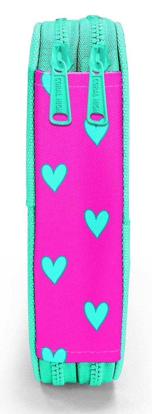 Coral High Organizer İki Katlı Kalem Çantası - Yeşil Pembe Kalp Desenli, Kız Çocuk, Yeşil Pembe Kalp Desenli 11133