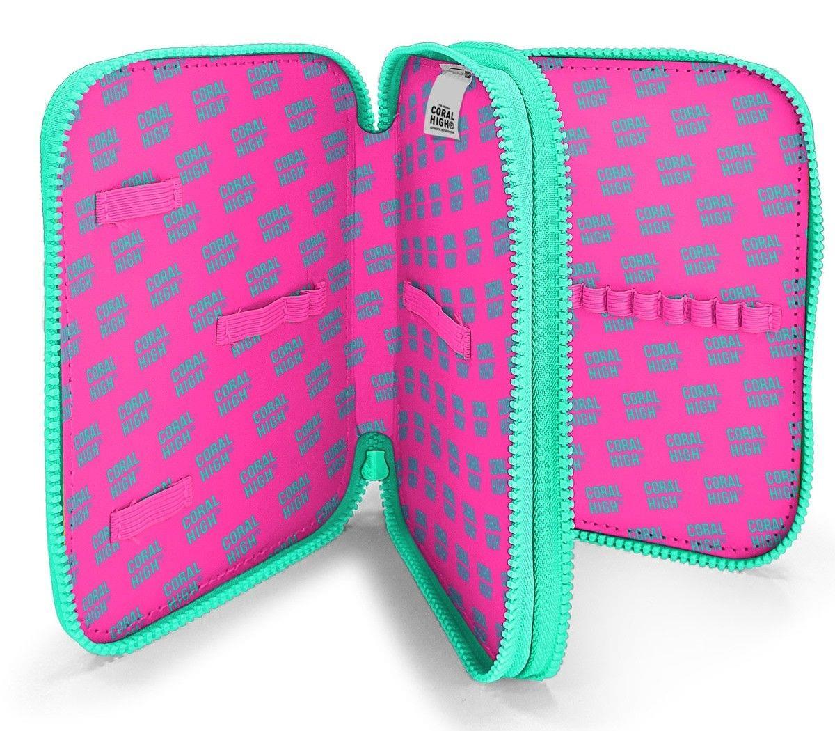 Coral High Organizer İki Katlı Kalem Çantası - Yeşil Pembe Kalp Desenli, Kız Çocuk, Yeşil Pembe Kalp Desenli 11133