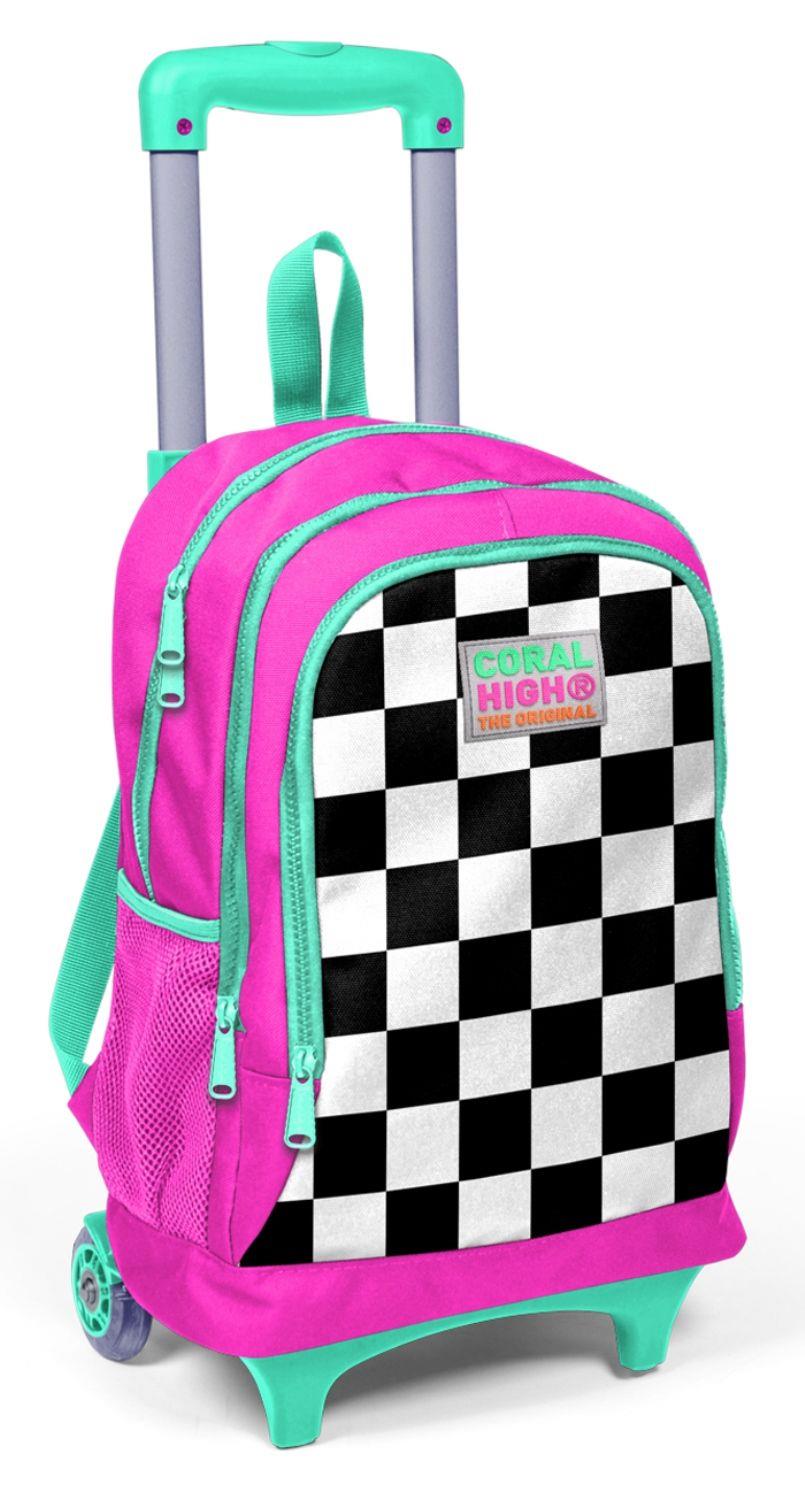 Coral High Pembe Damalı Işıklı Tekerlekli Çekçek Okul Çantası