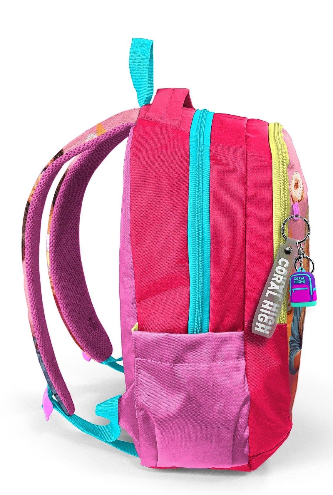 Coral High Pembe Fashion Girl Desenli Kız Çocuk İlkokul ve Ortaokul Sırt Çantası - Üç Bölmeli 23669