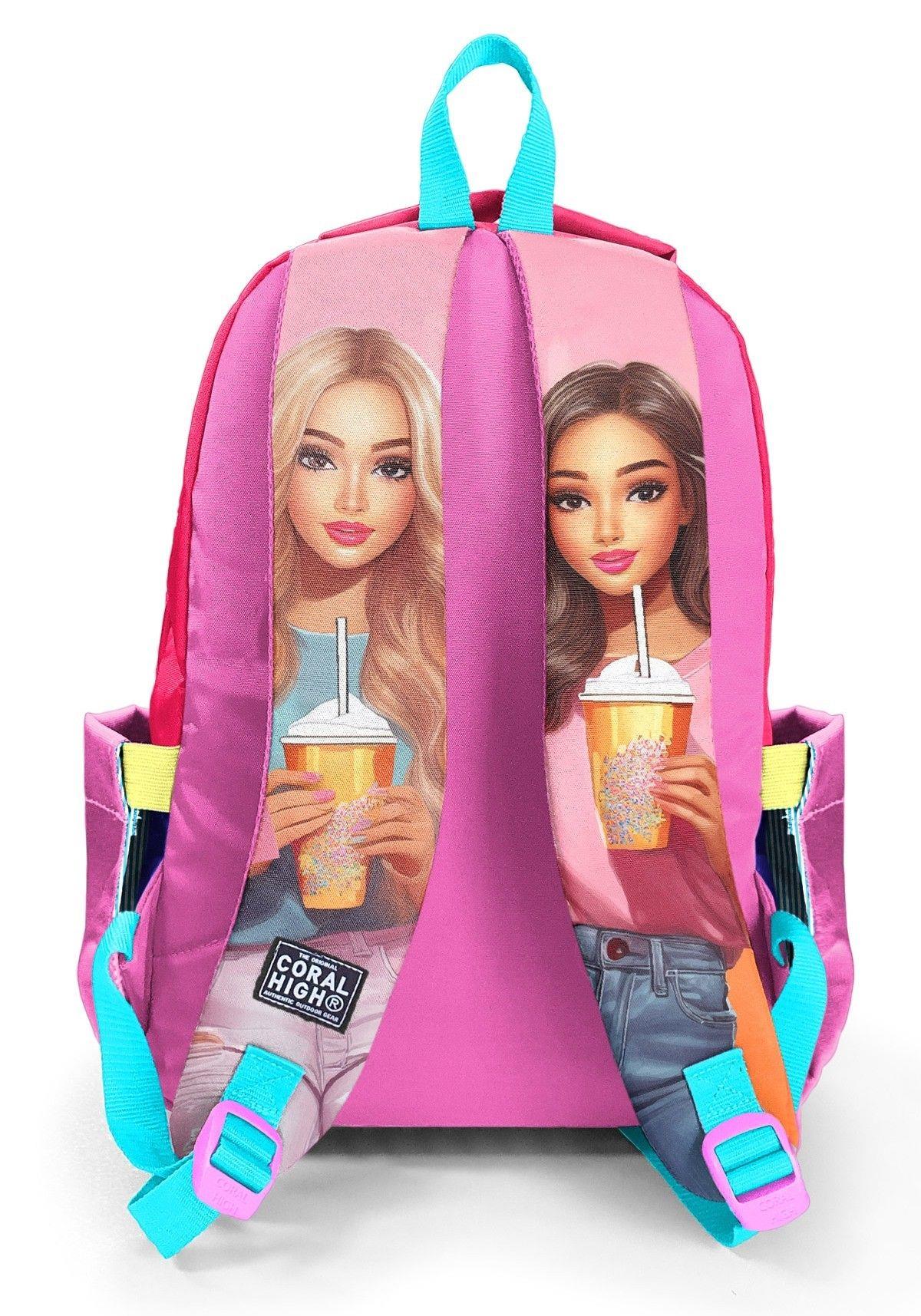 Coral High Pembe Fashion Girl Desenli Kız Çocuk İlkokul ve Ortaokul Sırt Çantası - Üç Bölmeli 23669