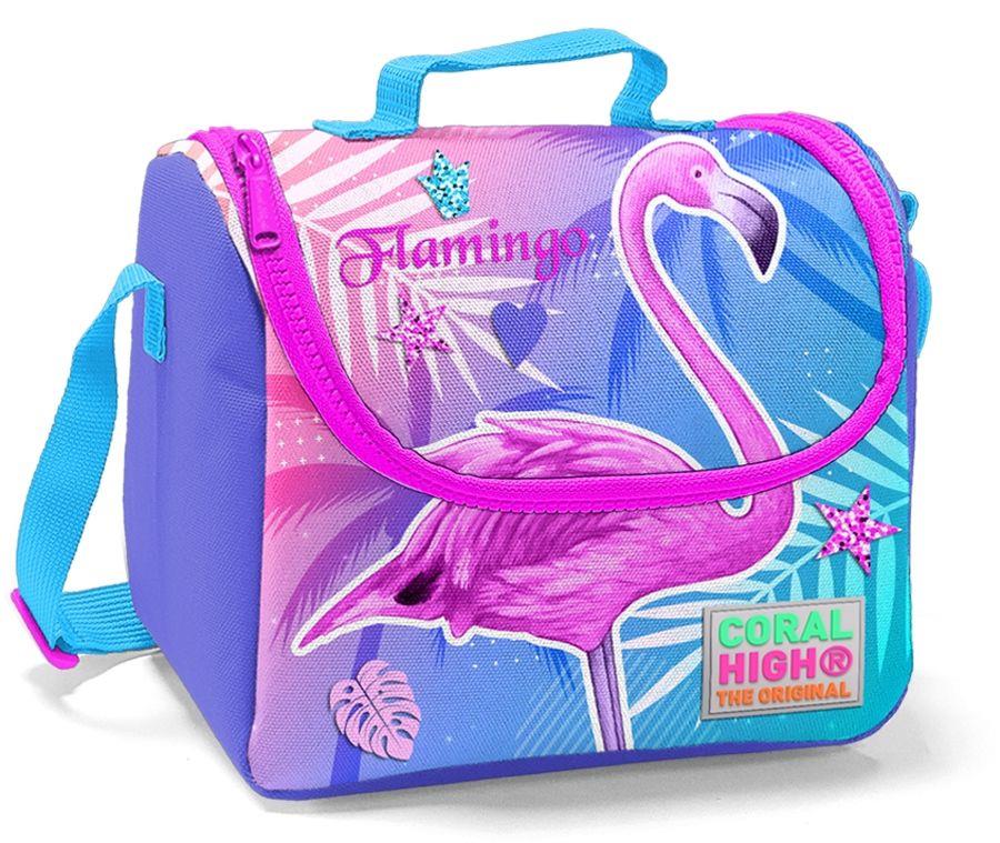 Coral High Pembe Flamingo Baskılı Okul Çantası ve Beslenme Çantası Seti - USB Soketli